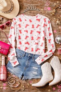 Merigold Kiss Boot Scootins White Mesh Long Sleeve Barbie Cowgirl Top